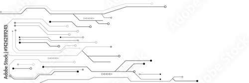 Abstract grey circuit line technology pattern on white background, futuristic vector illustration of digital circuitry design for tech backgrounds	