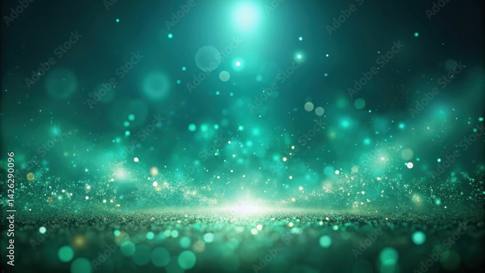 Fototapeta premium Enchanted Teal Glitter Background Shimmering Particles and Sparkling Lights