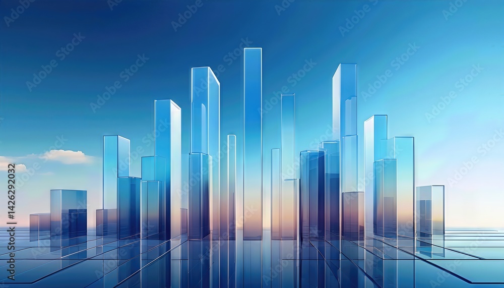 Minimalist Cityscape Glass Sculpture Vertical Metropolis at Twilight A Modern Abstract Masterpiece with Cool Tones and Clean Lines. Minimalist Cityscape Glass Sculpture Vertical Metropolis at Twilight A Modern Abstract Masterpiece with Cool Tones and Clean Lines.