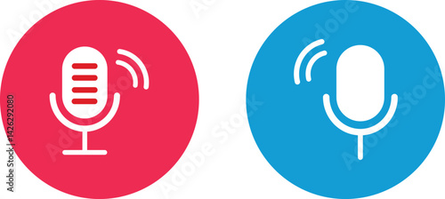 Vector Microphone In Circle Icon Set. No microphone icon mic off symbol, Line mic collection background

