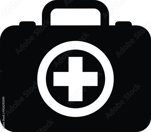 First Aid Kit Icon: A simplified, bold icon of a first aid kit, a symbol of emergency preparedness and healthcare