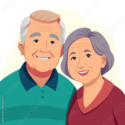 Happy elderly couple smiling together against a light background  