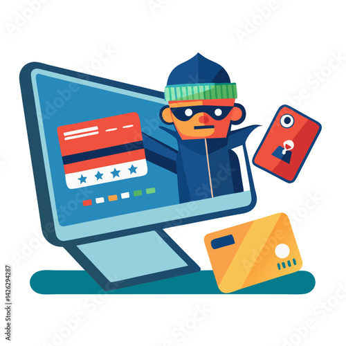 Cybercriminal stealing credit cards and personal data from computer  