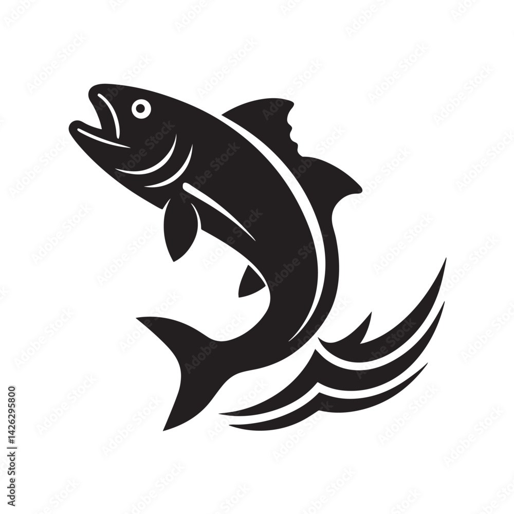 Fototapeta premium Jumping Fish Silhouette Vector Design