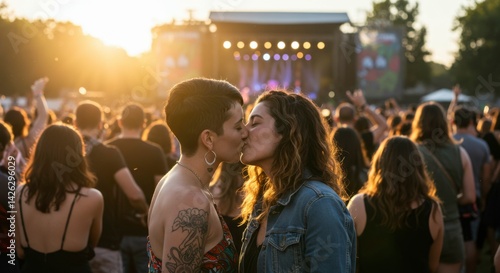 Couple kissing at a concert