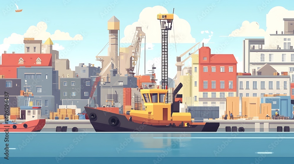 Fototapeta premium Tugboat at City Harbor.