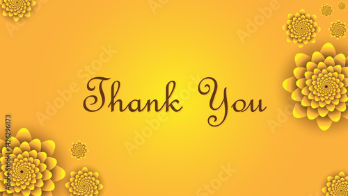 Wallpaper Mural Elegant Thank You Card with Golden Floral Paper Cut Design | Bright Yellow Background with 3D Layered Flowers | Warm Greeting, Abstract Botanical Style, Modern Decorative Template Torontodigital.ca