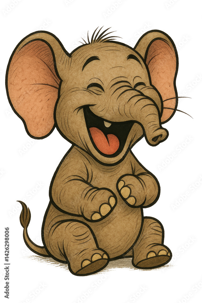 Adorable Cartoon Elephant Laughing Cheerfully in a Cute and Playful Pose