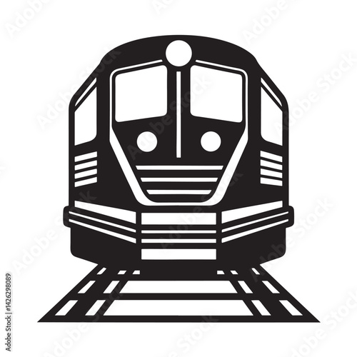 Retro train front view bold line black and white vector