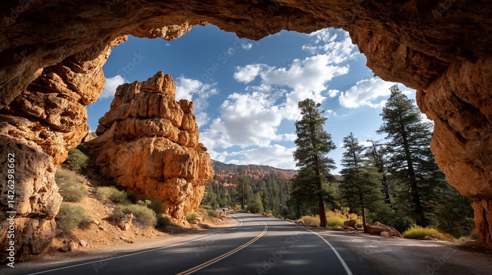Scenic road through rock tunnel Scenic road through rock tunnel