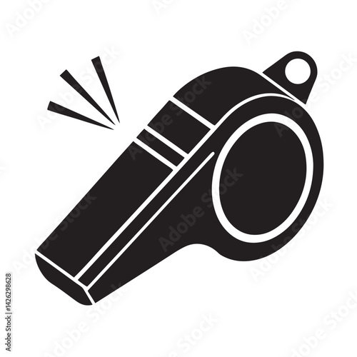 Sports whistle icon isometric black and white vector illustration