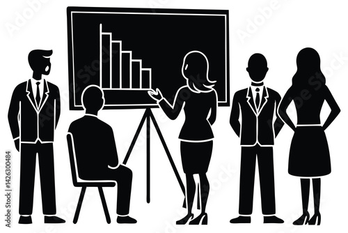 Business presentation with falling bar chart for meeting illustration vector design