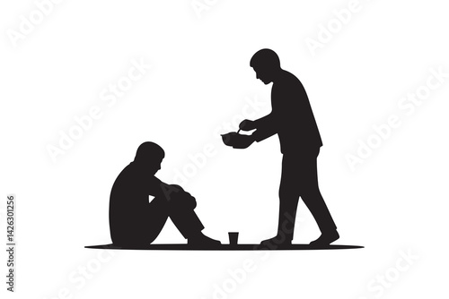 Charity Concept Silhouette Person Helping a Homeless Individual