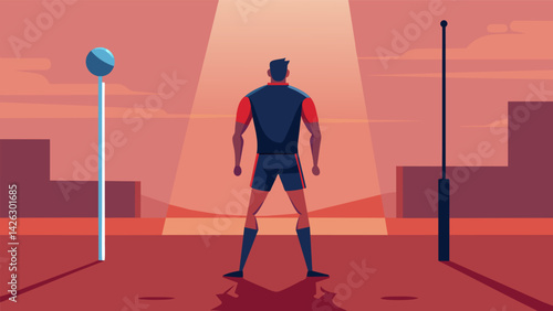 A lone player standing tall ready to face an incoming spike with determination and skill.. Vector illustration