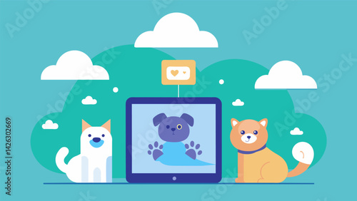 A gift that pet owners will adore a cloudconnected photo frame that keeps them updated on their furry friends antics throughout the day.. Vector illustration