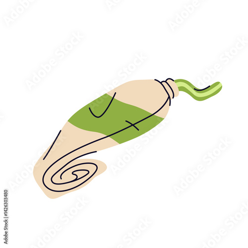 Used tube with toothpaste. Vector paste for teeth and enamel. Daily bathroom routing or oral hygiene product, mouth protection and fresh breath item. Dental and health care. Tooth and dental theme.