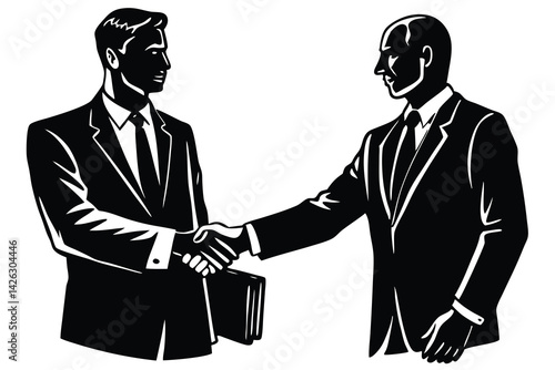 Business deal black and white illustration of two men shaking hands