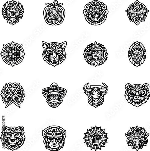 Set of Glyph Style Tribal Art Icons 

