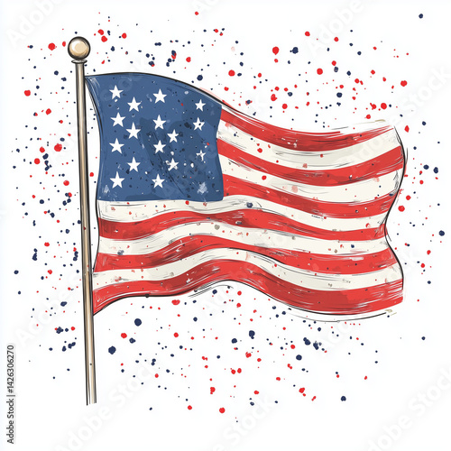 Obraz na płótnie Bandeira dos EUA com fundo branco, destacando suas cores vibrantes e simbolismo patriótico. A imagem é perfeita para representar a América, o orgulho nacional e eventos como o Dia da Independência w salonie