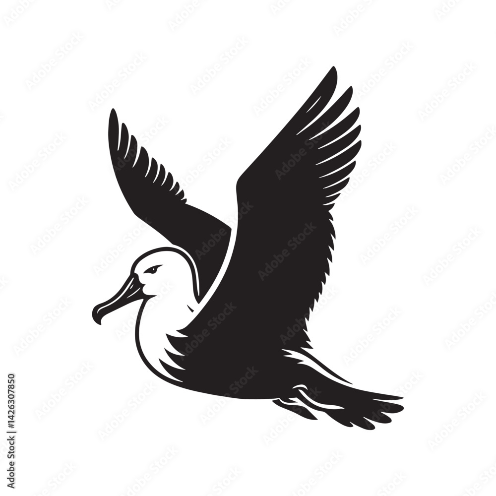 Obraz premium Soaring Albatross Silhouette Vector - Majestic Seabird Design Perfect for Nautical Art - Illustration of Albatross.