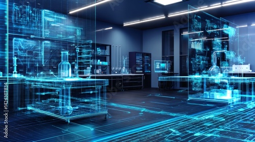 Obraz na płótnie Detailed holographic projections enhance futuristic laboratory environment for advanced engineering w salonie