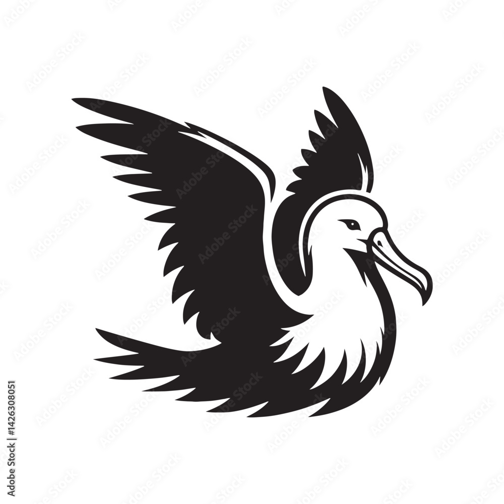 Obraz premium Soaring Albatross Silhouette Vector - Majestic Seabird Design Perfect for Nautical Art - Illustration of Albatross.