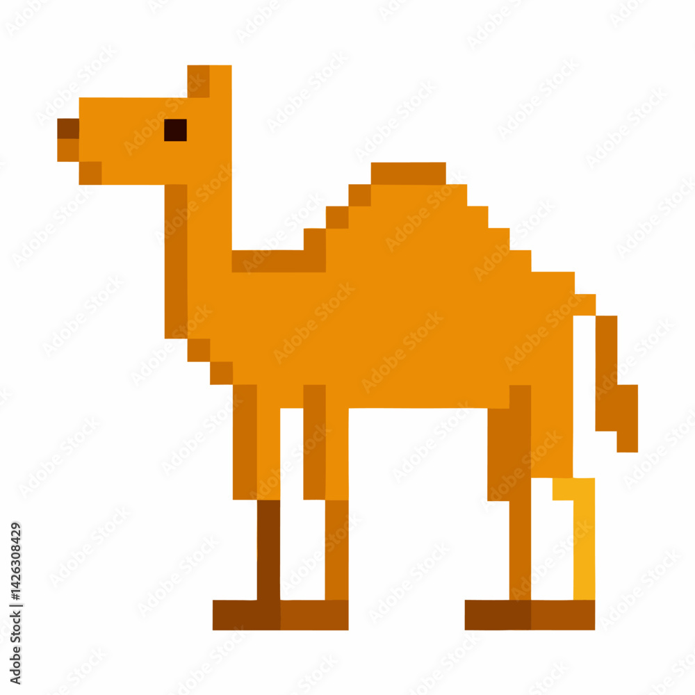Obraz premium Pixel Art Camel Vibrant Retro Style Animal Illustration in 8 bit Format