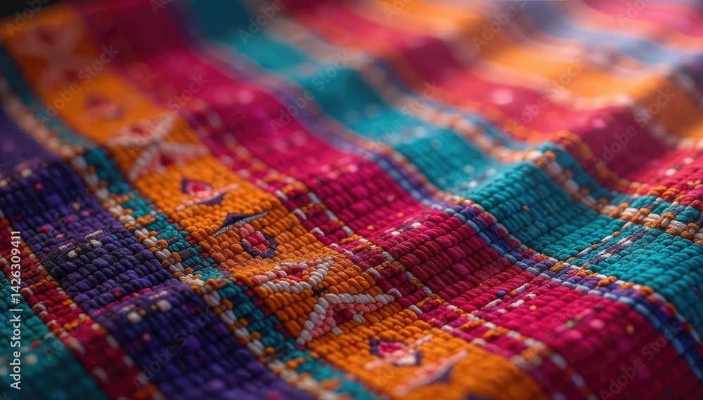 Fototapeta premium Close-up of patterned fabric with intricate weave , design, geometric
