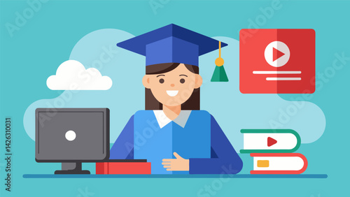 A recent graduate starts a YouTube channel discussing their debt repayment journey monetizing the content and using the income to pay off their. Vector illustration