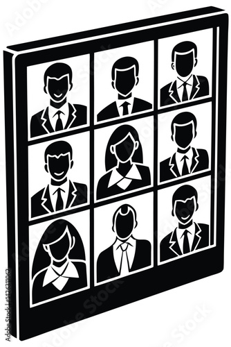 Online meeting video conference business team black and white vector illustration