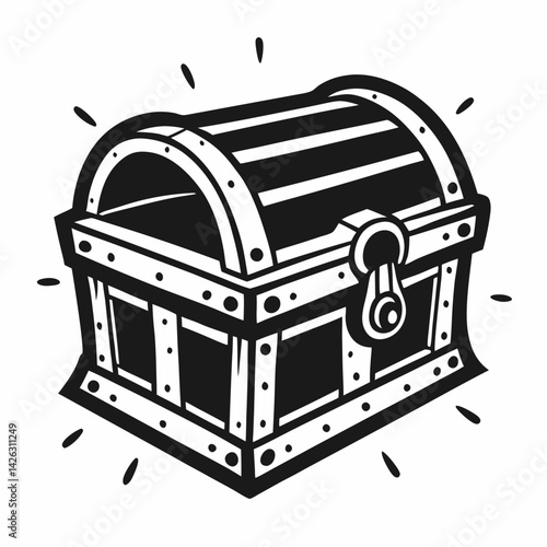 Vintage Treasure Chest  Illustration with Lock and Hinges