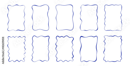 Set of isolated various curly whimsical frames in hand drawn sketch doodle style. Flat vector illustration. Ideal for card, poster, cover, advertising.