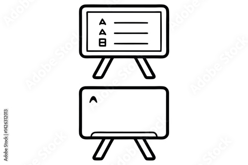 Assorted line art icons of chalkboards and whiteboards with different designs, ideal for teaching, writing, and educational content, line art icon set