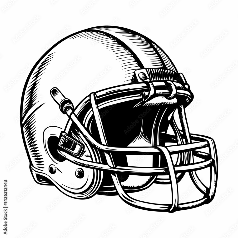 Fototapeta premium Detailed Illustration of American Football Helmet in Black and White