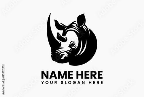 Geometric African rhino with tribal patterns, cultural logo template for strength-themed brands and apparel