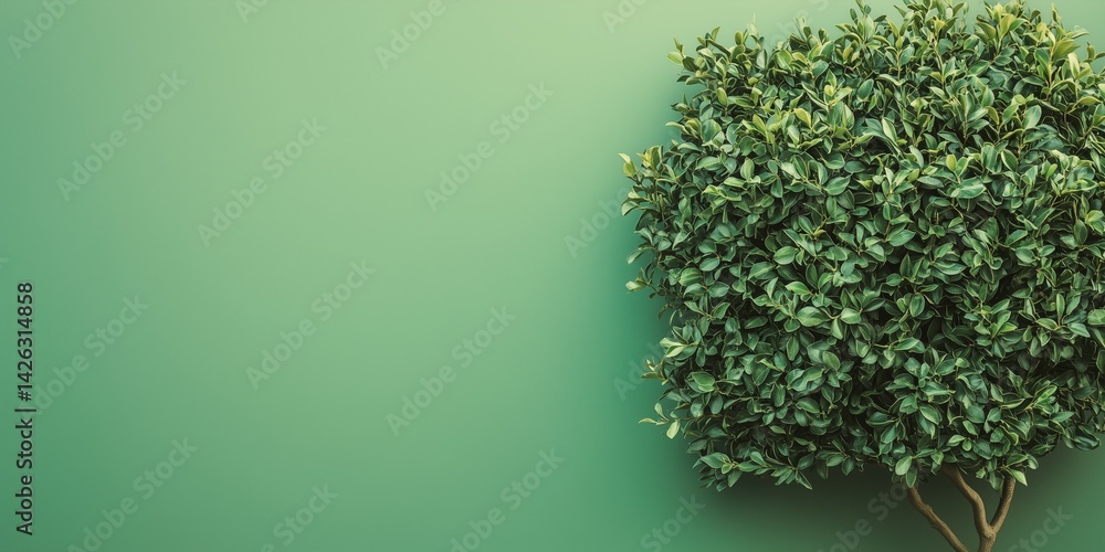Obraz premium Leafy green tree against a green minimalistic background with space for text or an image