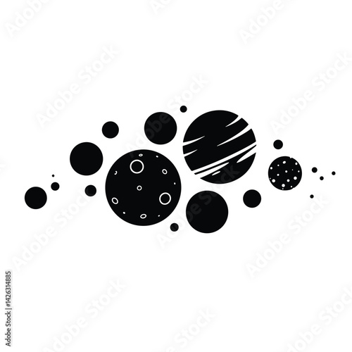 Monochrome Planet & Solar System Icon Cluster