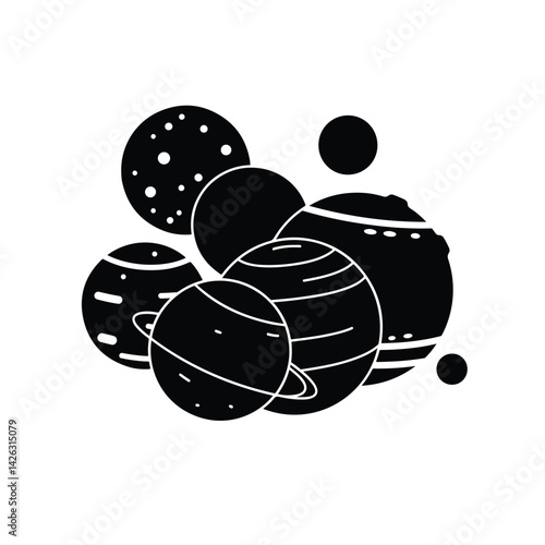 Monochrome Planet & Solar System Icon Cluster