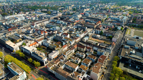 Obraz na płótnie An aerial panorama view around the old town of the city Darmstadt in Germany on a sunny spring day. w salonie
