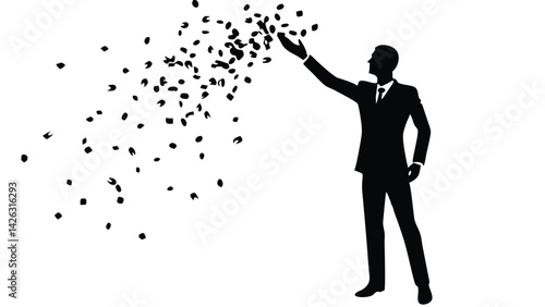 Silhouette of businessman scattering seeds investment strategy and financial planning