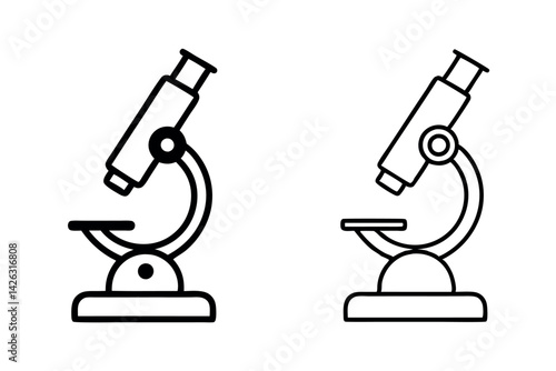 Line Art Icon Set Microscope Vector Illustration in Black and White on a Transparent Background, Perfect for Science, Research, and Education Themes.