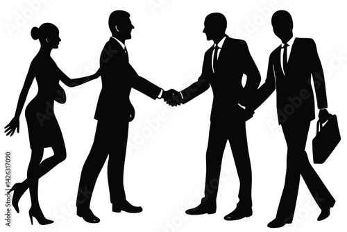 Business deal agreement negotiation reaching contract success with confident businessmen and businesswoman