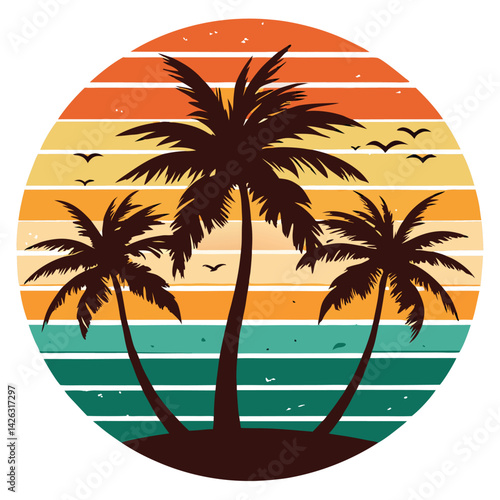 Wallpaper Mural A tropical beach sunset silhouettes a lone figure near palm trees under a vibrant summer sky Torontodigital.ca