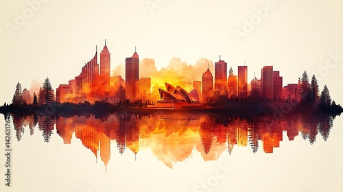Sydney opera with wooden skyline sunset high resolution picture