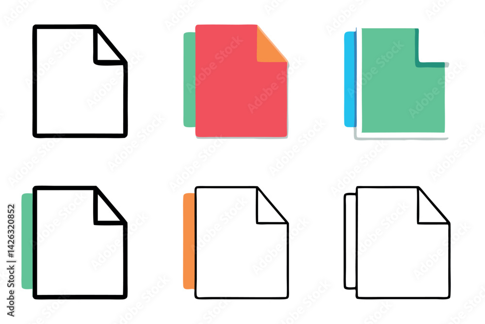 Line art icon set featuring paper with checkboxes and lines, folded corner, suitable for creating forms, tests, or writing tasks Line art icon set featuring paper with checkboxes and lines, folded corner, suitable for creating forms, tests, or writing tasks