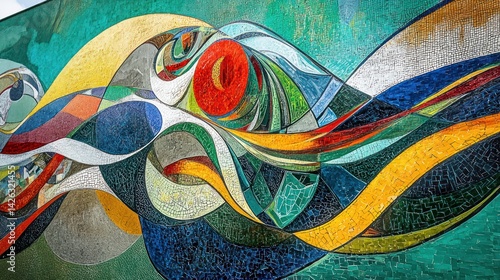 Colorful mosaic mural on a building exterior