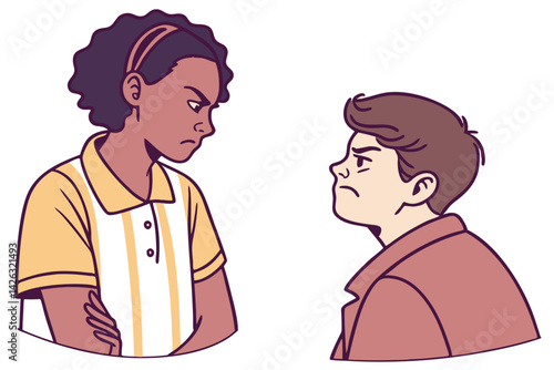 Cartoon illustration of two angry children facing each other during argument
