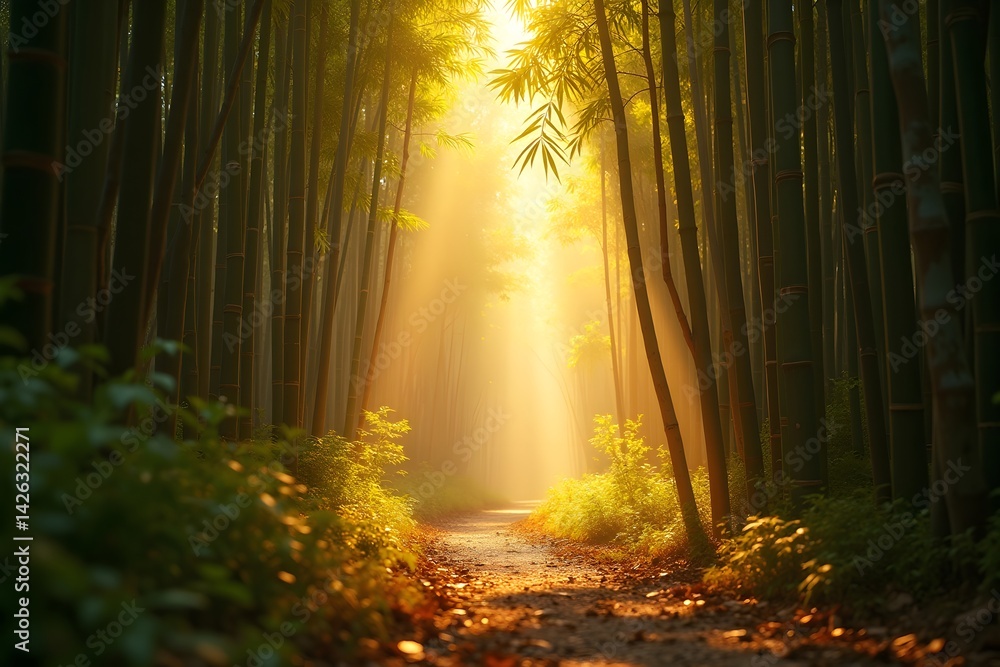 Naklejka premium Bamboo forest in the late afternoon sun
