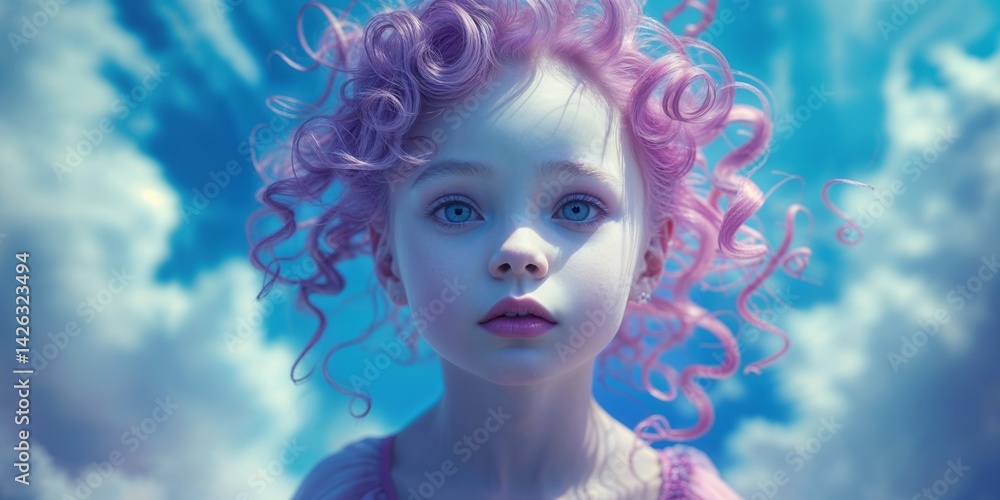 Obraz premium A young beautiful girl within blue sky background.