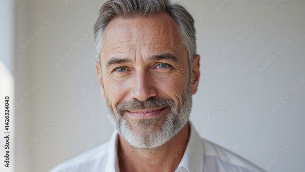 Obraz premium Man with a beard and a smile on his face.
